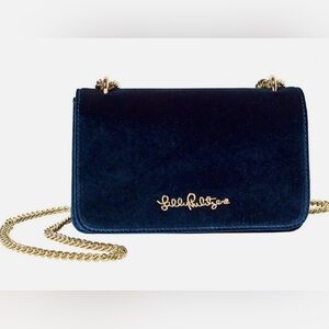 Lilly Pulitzer Velvet Kat Crossbody Clutch w/ Gold Chain Strap